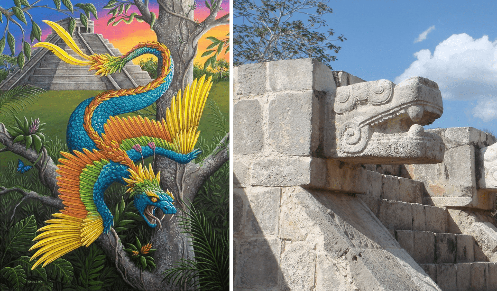 Serpiente emplumada representada en las ruinas Mayas